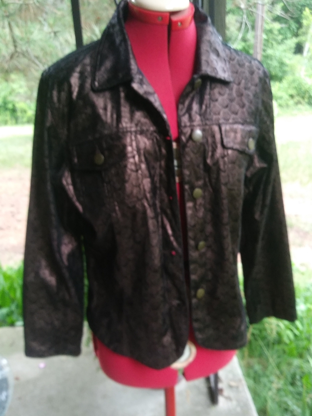 Bamboo Traders Metallic Bronze/Plum/Brown Textured Jean Jacket